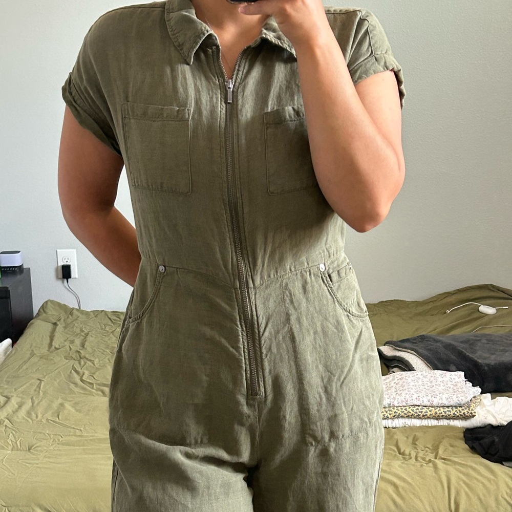 SOLD | Olive Green Jumpsuit with Zipper Front